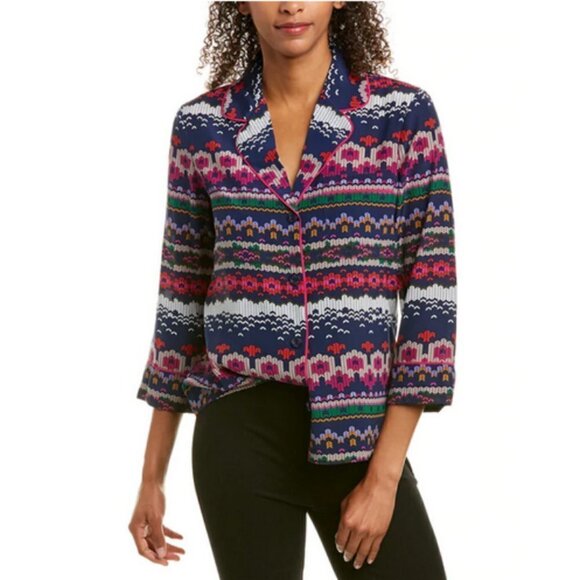 💕TRINA TURK💕 Ira 3 100% Silk Pajama Style Top ~ Fairisle Print Medium M NWT - Picture 7 of 16